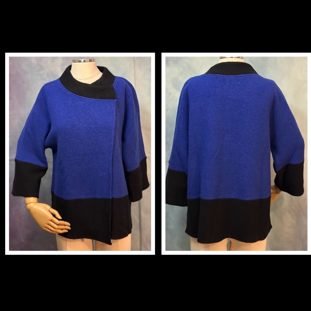 Color block Asymmetrical 100% wool sweater cardigan (NWOT)